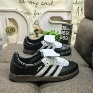 Adidas Black White Leather Upper Three-Stripe Side Lifestyle Sneakers