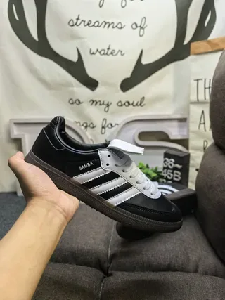 Adidas Black White Leather Upper Three-Stripe Side Lifestyle Sneakers 5
