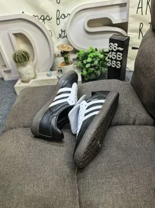 Adidas Black White Leather Upper Three-Stripe Side Lifestyle Sneakers 6