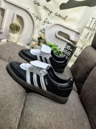 Adidas Black White Leather Upper Three-Stripe Side Lifestyle Sneakers 7