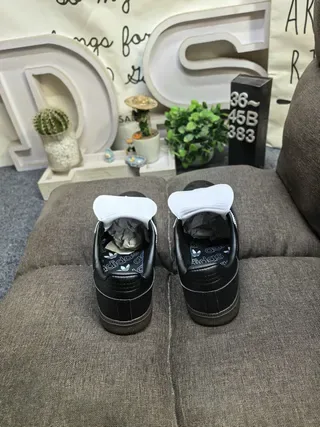 Adidas Black White Leather Upper Three-Stripe Side Lifestyle Sneakers 8