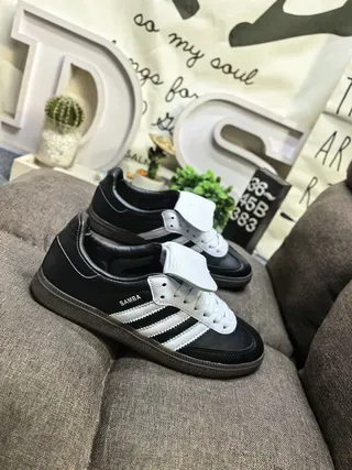 Adidas Black White Leather Upper Three-Stripe Side Lifestyle Sneakers 9