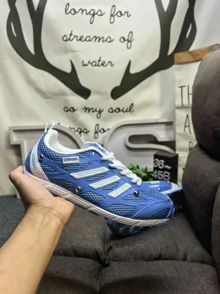 Adidas Sneakers Bleues Et Blanches Mesh Low-Top 5