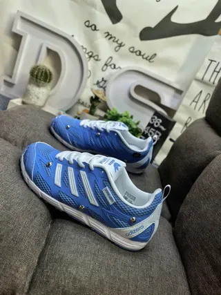 Adidas Sneakers Bleues Et Blanches Mesh Low-Top 7