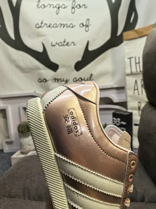 Adidas Tênis Lifestyle Marrom Bege Metálico Couro Superior Costurado Três Listras 3