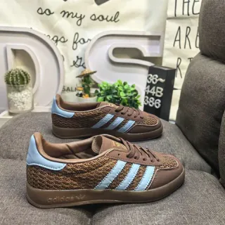 Adidas بني أزرق منسوج علوي خفيف ثلاث شرائط أحذية رياضية أسلوب حياتي