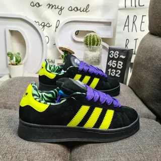 Adidas Campus أسود نيون أصفر بنفسجي أحذية رياضية أسلوب حياة