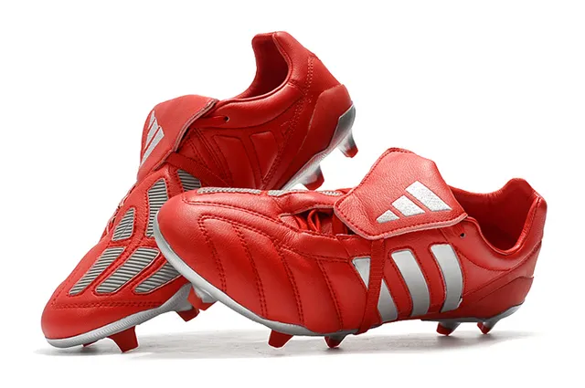 Adidas Copa लाल রূপালী কুইল্টেড চামড়ার উপর তিন স্ট্রাইপ সাইড প্যানেল দৃঢ় মাটির ফুটবল জুতা 19