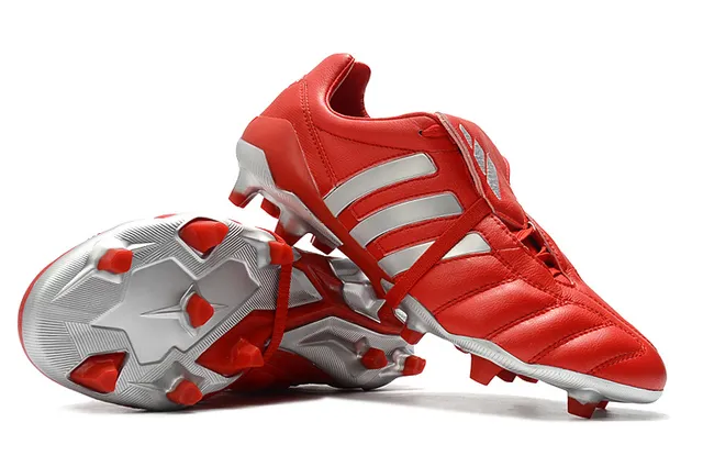 Adidas Copa लाल রূপালী কুইল্টেড চামড়ার উপর তিন স্ট্রাইপ সাইড প্যানেল দৃঢ় মাটির ফুটবল জুতা 21