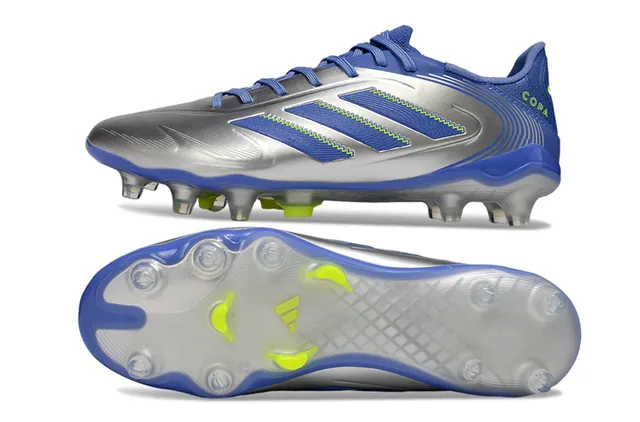Adidas Copa Sapatos de futebol com upper sintético prata azul metálico com sobreposições de três listras para gramado firme 6