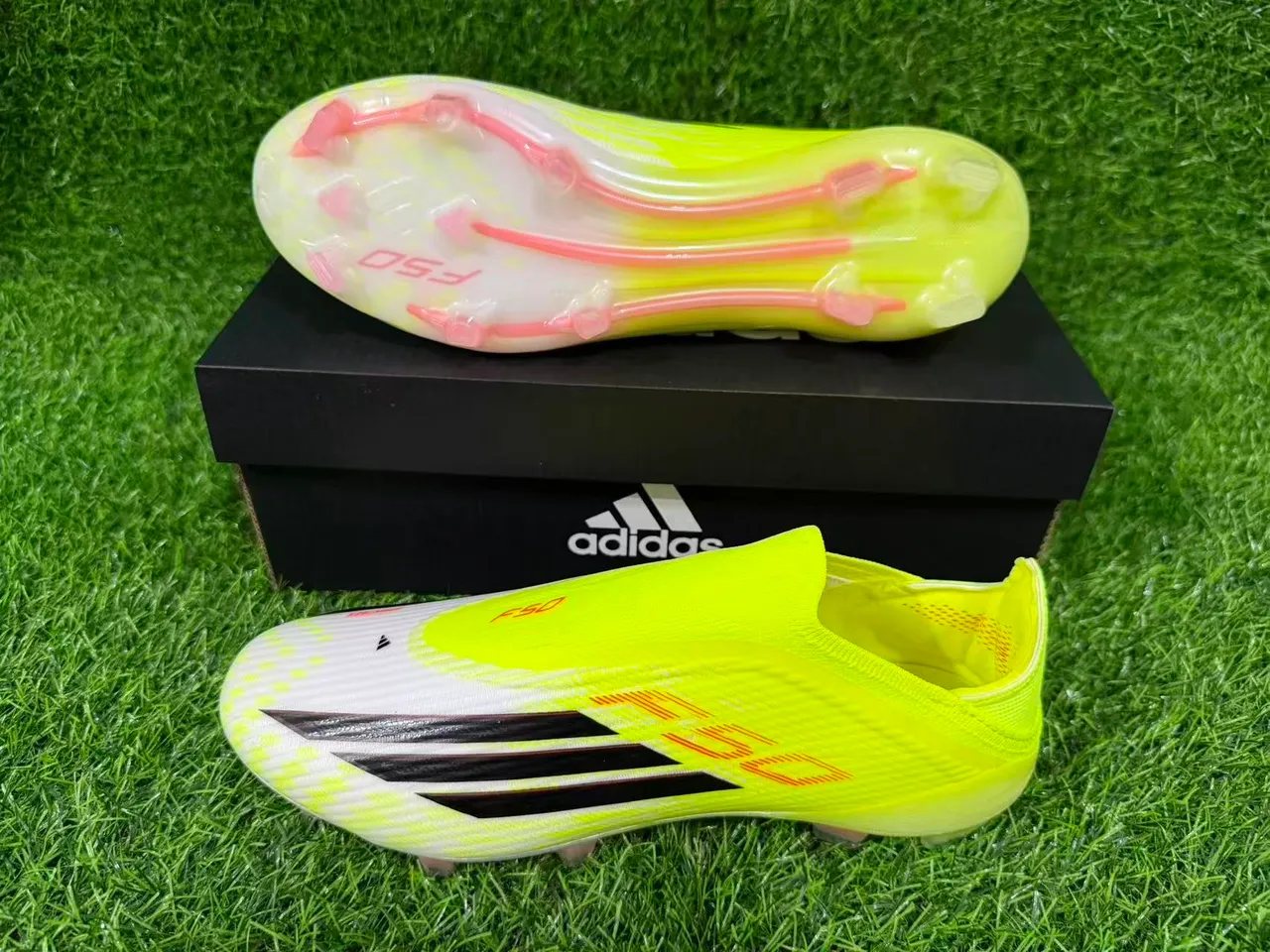 Adidas F50 Neon Yellow Black Firm-Ground Sapatos de futebol 7