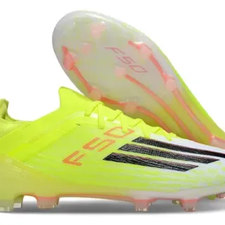 Adidas F50 أصفر نيون أبيض كورال أحذية كرة القدم للأرض الصلبة