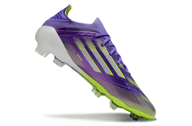 Adidas F50 Purple Green Coupe Basse Tricot Supérieur Rayure Dégradée Superposition Sol Ferme Chaussures de Football 2