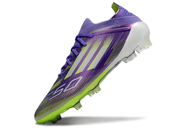 Adidas F50 Purple Green Coupe Basse Tricot Supérieur Rayure Dégradée Superposition Sol Ferme Chaussures de Football 3
