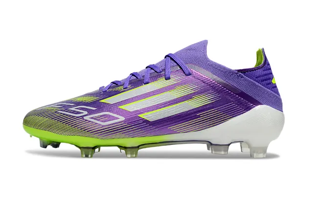 Adidas F50 Purple Green Coupe Basse Tricot Supérieur Rayure Dégradée Superposition Sol Ferme Chaussures de Football 6