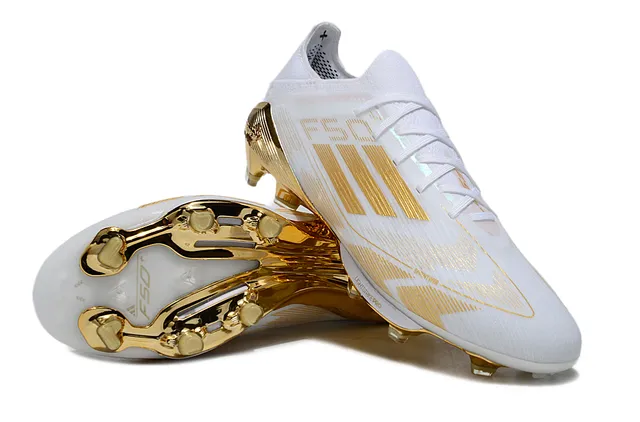 Adidas F50 Blanc et Or Chaussures de football pour terrain ferme 4