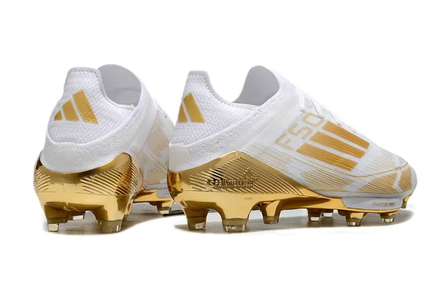 Adidas F50 Blanc et Or Chaussures de football pour terrain ferme 5