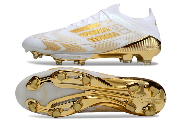 Adidas F50 Blanc et Or Chaussures de football pour terrain ferme 6