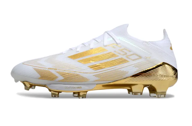 Adidas F50 Blanc et Or Chaussures de football pour terrain ferme 7