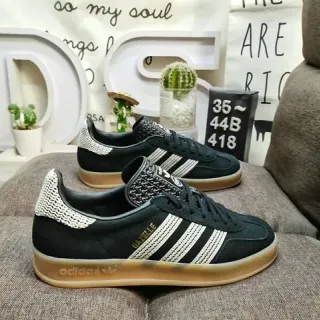 Adidas Gazelle أسود وأبيض نسيج خطوط أسلوب حياة حذاء رياضي