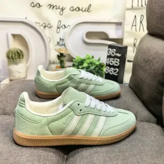 Adidas Green White Suede Upper Gum Rubber Sole Sneakers