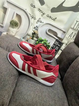 Adidas Mary Jane Red Beige Low-Top Dual-Strap Mary Jane Shoes 7