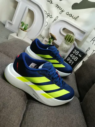 Adidas Navy Yellow Low-Top Racing Silhouette Engineered Mesh Upper Running Shoes 9