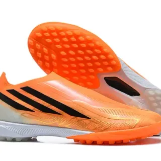 Adidas Sapatos de futebol turf laranja preto low-cut sock-fit upper overlay sintético transparente