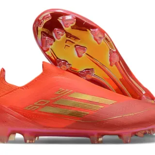 Adidas Orange Gold Sock-Fit Upper Metallic Accents Firm-Ground Soccer Shoes