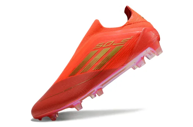 Adidas laranja e dourado upper ajuste a meia acentos metálicos campo firme sapatos de futebol 3
