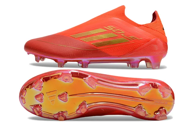 Adidas laranja e dourado upper ajuste a meia acentos metálicos campo firme sapatos de futebol 6