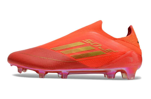 Adidas laranja e dourado upper ajuste a meia acentos metálicos campo firme sapatos de futebol 7