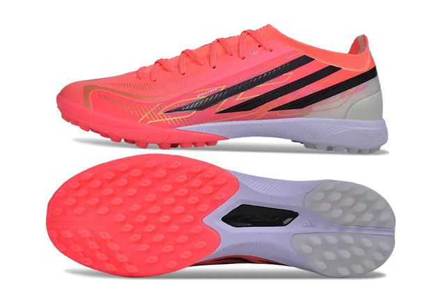 Adidas tênis de futebol turf rosa e preto de corte baixo com upper sintético 6