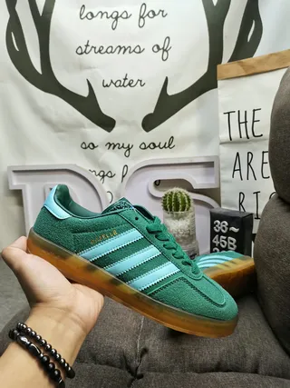 Adidas وردي أخضر جلد مخملي الجزء العلوي سول مطاطي حذاء نمط حياة 15