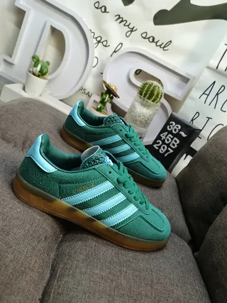Adidas وردي أخضر جلد مخملي الجزء العلوي سول مطاطي حذاء نمط حياة 19
