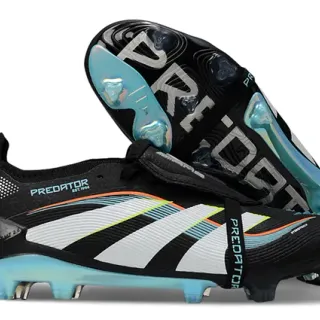 Adidas Predator Black Blue Laceless Strap Closure Translucent Cyan Outsole Firm-Ground Soccer Shoes