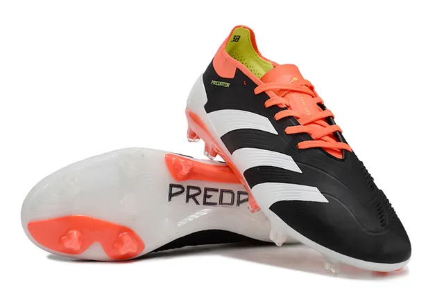 Adidas Predator Negro Naranja Bajo Corte Collar Bota Encaje Asimétrico Campo Firme Zapatos de Fútbol 4