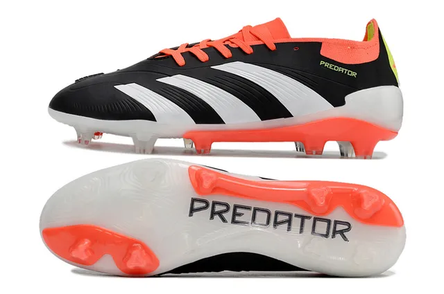 Adidas Predator Negro Naranja Bajo Corte Collar Bota Encaje Asimétrico Campo Firme Zapatos de Fútbol 6