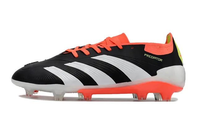Adidas Predator Negro Naranja Bajo Corte Collar Bota Encaje Asimétrico Campo Firme Zapatos de Fútbol 7