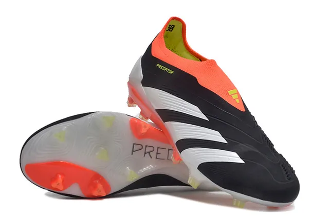 Adidas Predator 黑橙色 袜式领口 三条纹 中足 硬地 足球鞋 4