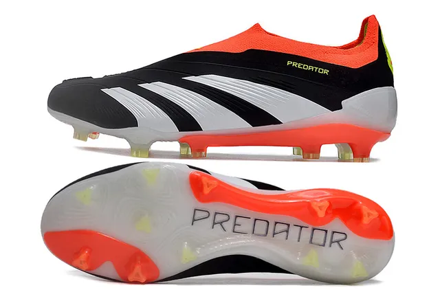 Adidas Predator 黑橙色 袜式领口 三条纹 中足 硬地 足球鞋 6