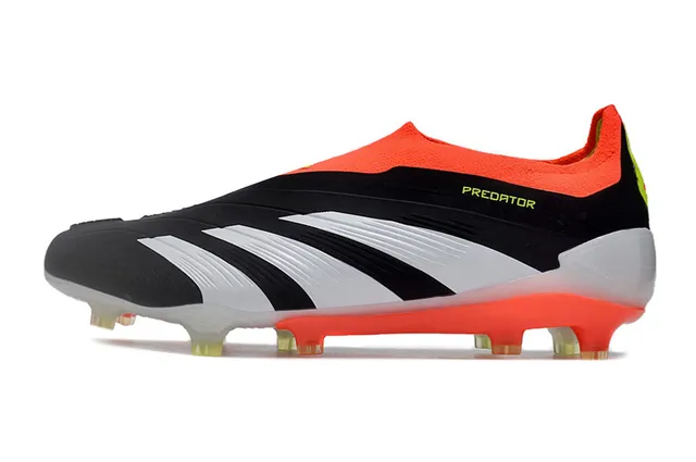Adidas Predator 黑橙色 袜式领口 三条纹 中足 硬地 足球鞋 7