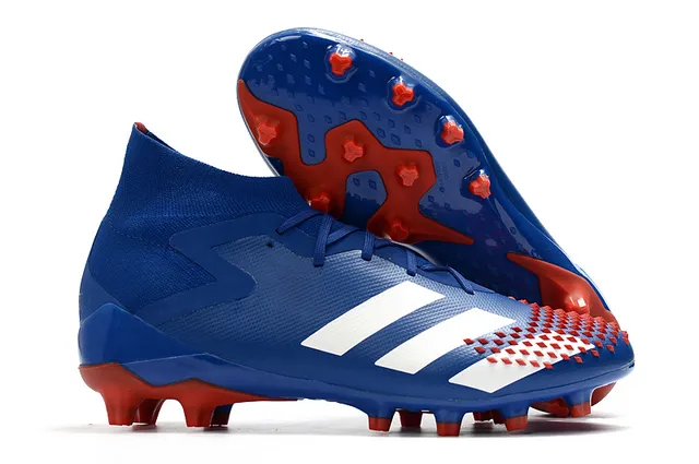 Adidas Predator Sapatos de Futebol Preto e Vermelho Alto Corte Colar Ajuste de Meia Laço Assimétrico Cobertura Solo Firme 3