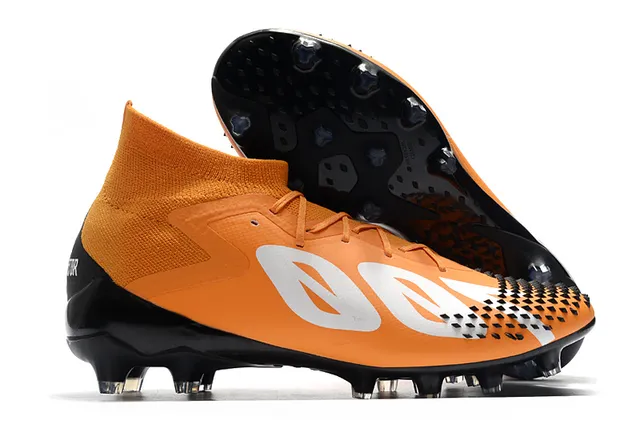 Adidas Predator Sapatos de Futebol Preto e Vermelho Alto Corte Colar Ajuste de Meia Laço Assimétrico Cobertura Solo Firme 8