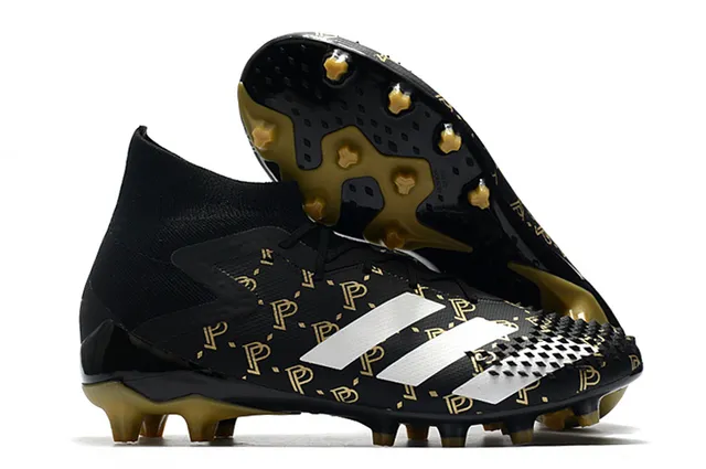 Adidas Predator Sapatos de Futebol Preto e Vermelho Alto Corte Colar Ajuste de Meia Laço Assimétrico Cobertura Solo Firme 9