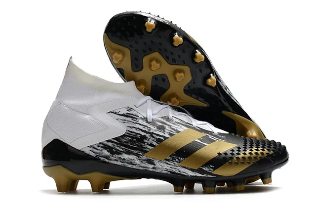 Adidas Predator Sapatos de Futebol Preto e Vermelho Alto Corte Colar Ajuste de Meia Laço Assimétrico Cobertura Solo Firme 15