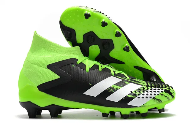 Adidas Predator Sapatos de Futebol Preto e Vermelho Alto Corte Colar Ajuste de Meia Laço Assimétrico Cobertura Solo Firme 16