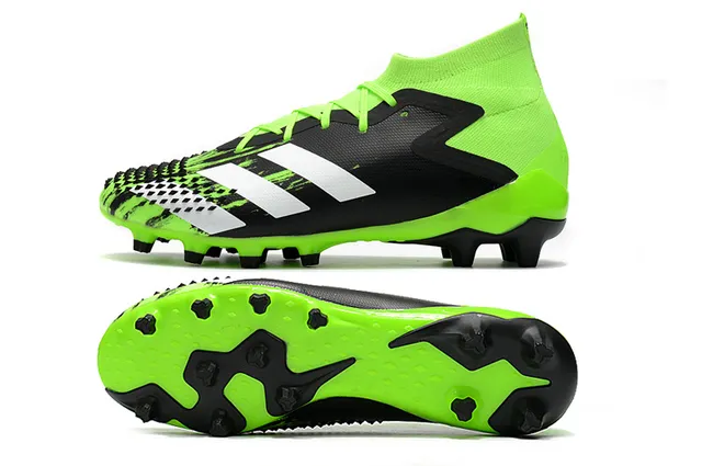 Adidas Predator Sapatos de Futebol Preto e Vermelho Alto Corte Colar Ajuste de Meia Laço Assimétrico Cobertura Solo Firme 17