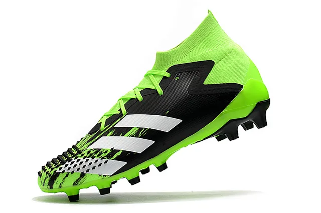 Adidas Predator Sapatos de Futebol Preto e Vermelho Alto Corte Colar Ajuste de Meia Laço Assimétrico Cobertura Solo Firme 19