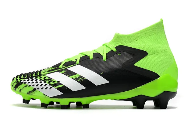 Adidas Predator Sapatos de Futebol Preto e Vermelho Alto Corte Colar Ajuste de Meia Laço Assimétrico Cobertura Solo Firme 20